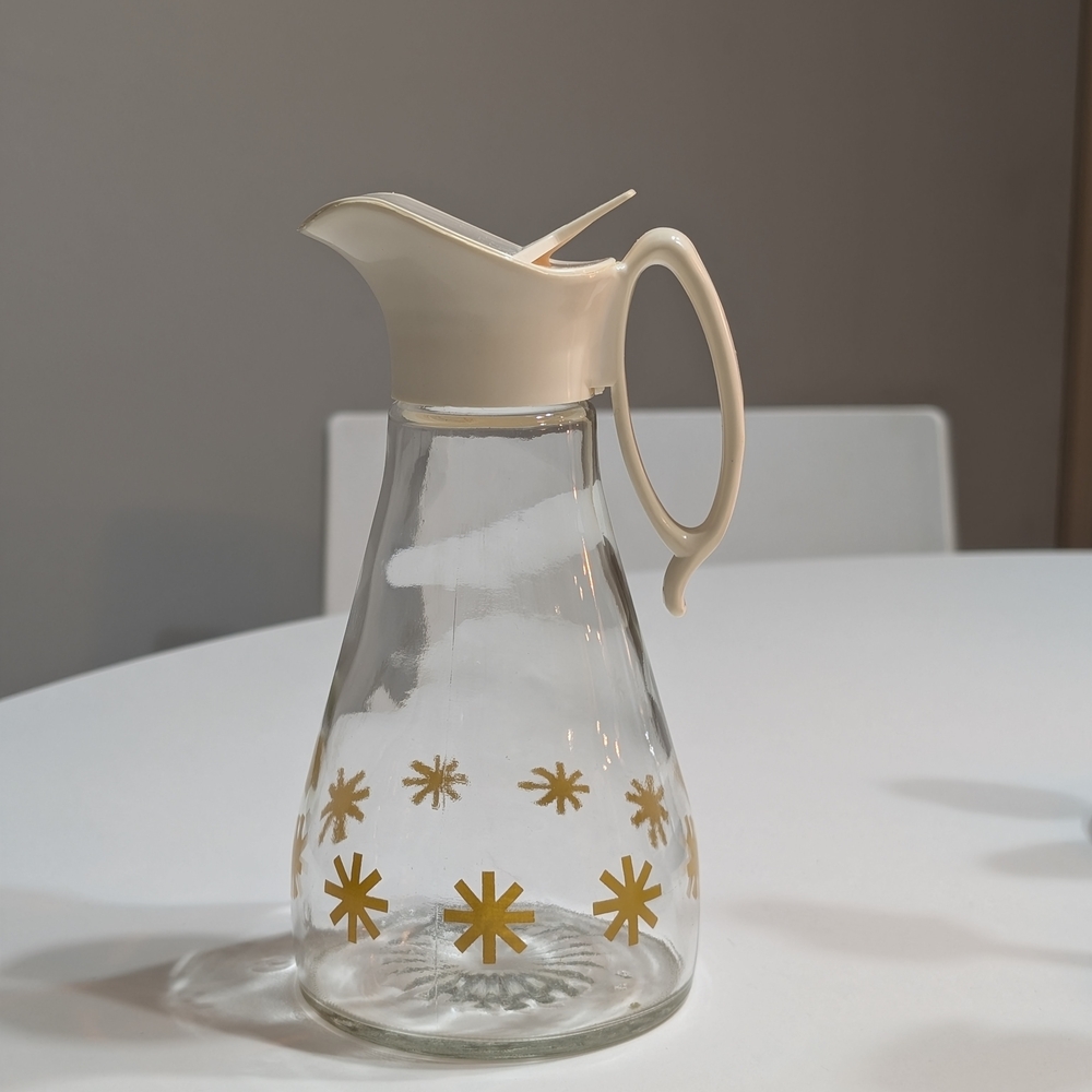 1960s Vintage Log Cabin glass syrup dispenser